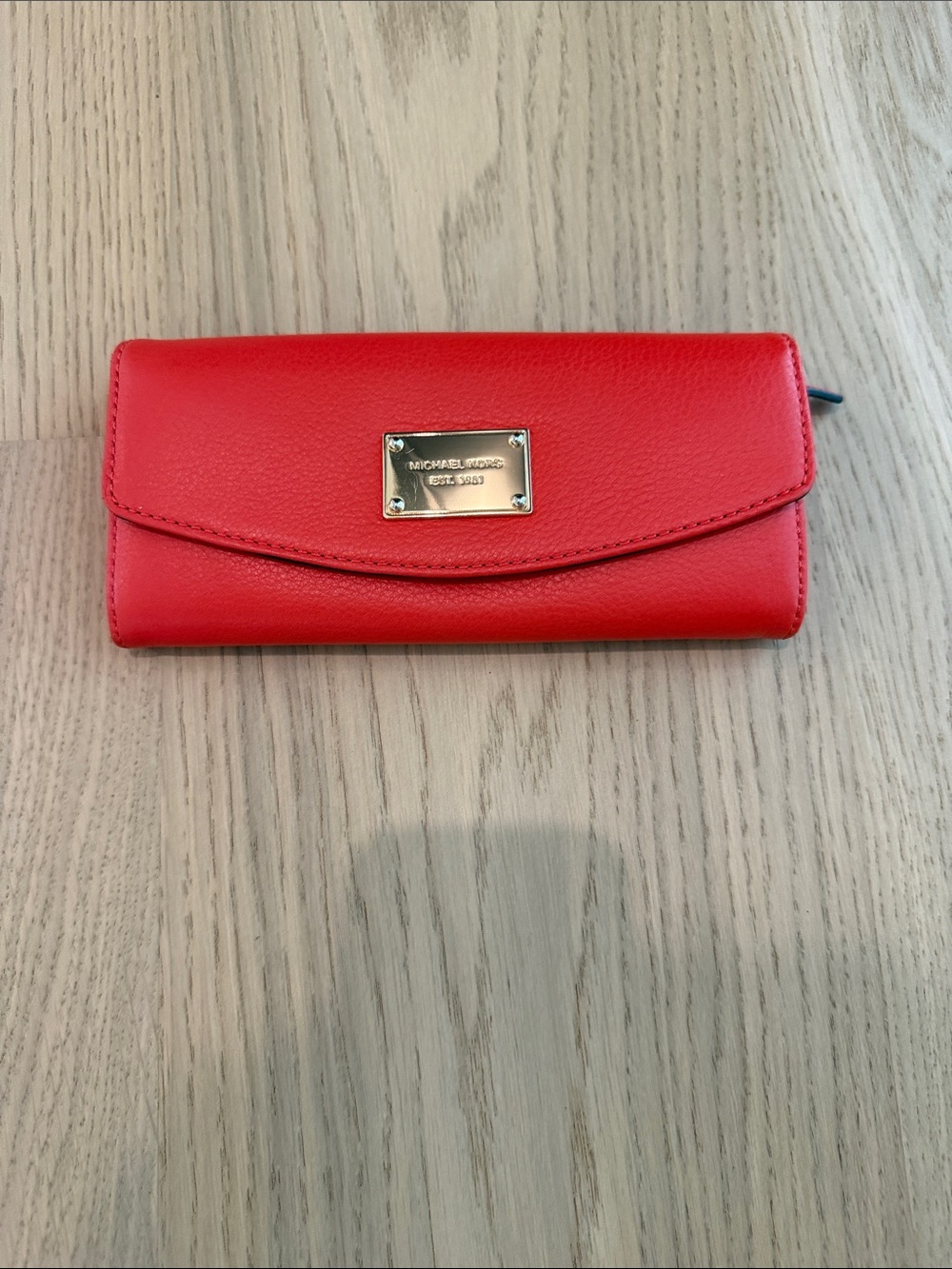 Michael Kors Red Leather Clutch Wallet with Gold Plaque